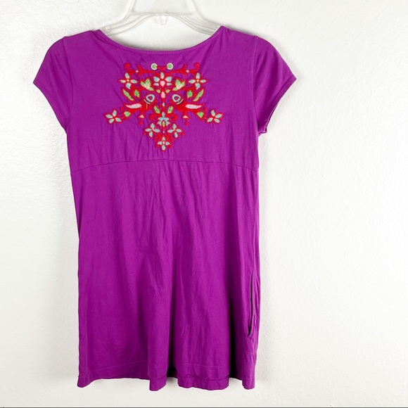 JOHNNY WAS Fuchsia Floral Embroidered Jersey Knit V-Neck Pockets Tunic Top XS - Picture 2 of 10